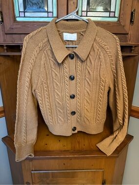 Banana republic heritage 2020 cotton wool blend cable knit cardigan in camel  M